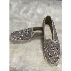 Kate spade Keds sneakers wedding Bridal silver beads pearl sparkly slip on 8